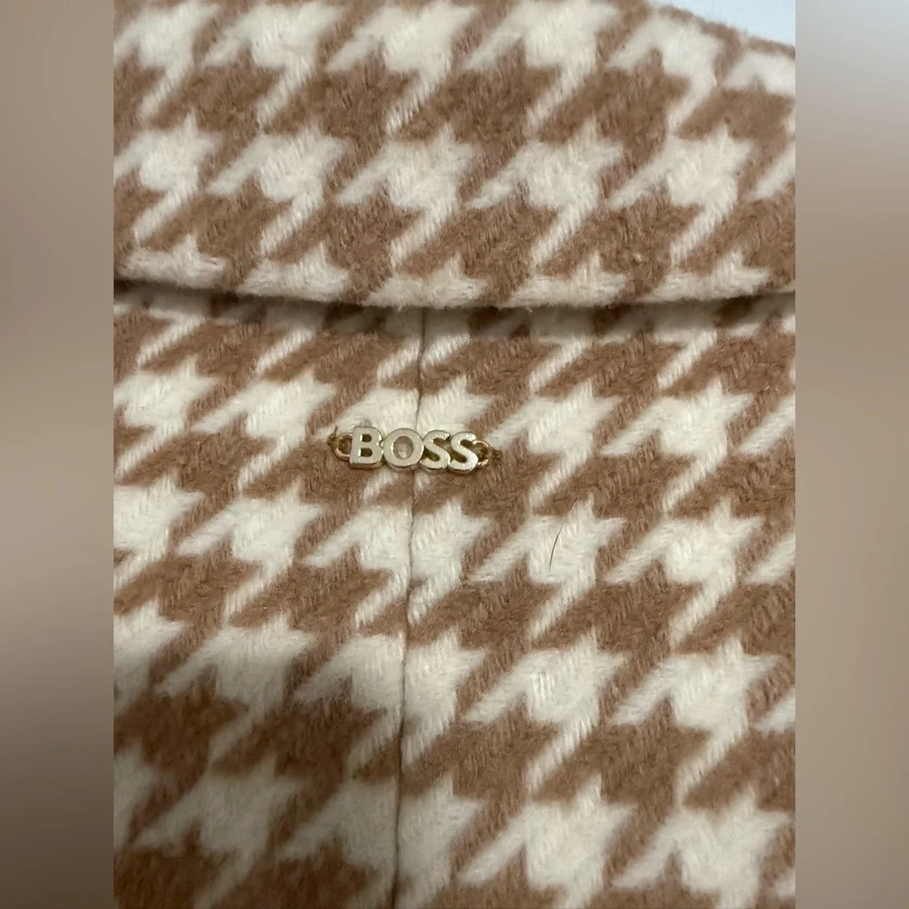 Hugo BOSS Jahonda Double Breasted Blazer Brown Houndstooth Tweed Jacket Sz 10